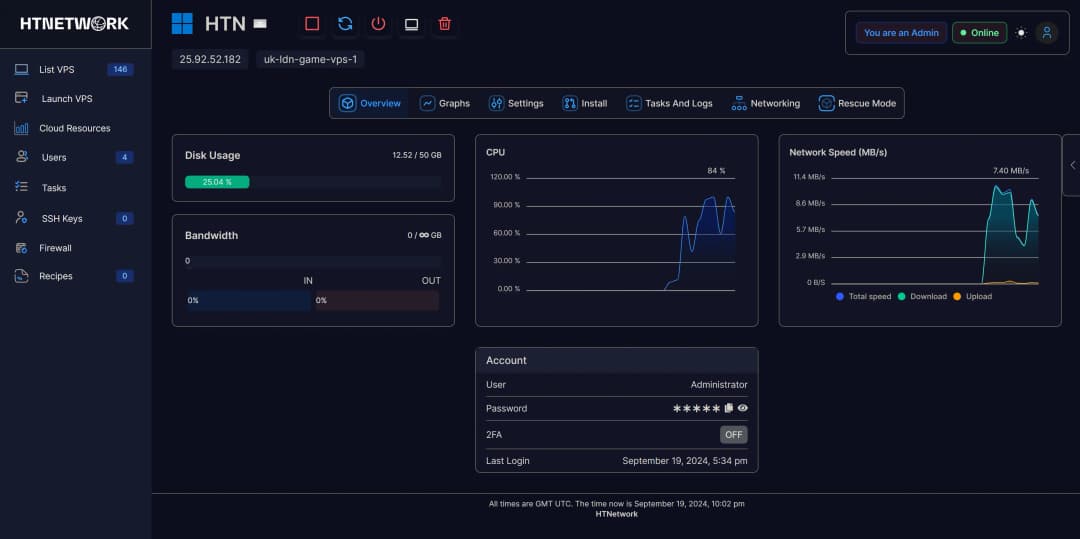 VPS Control Panel Screenshot
